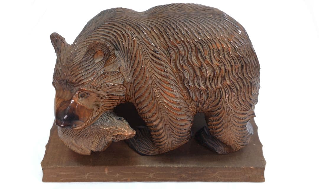 子熊親熊 木彫り 置き物