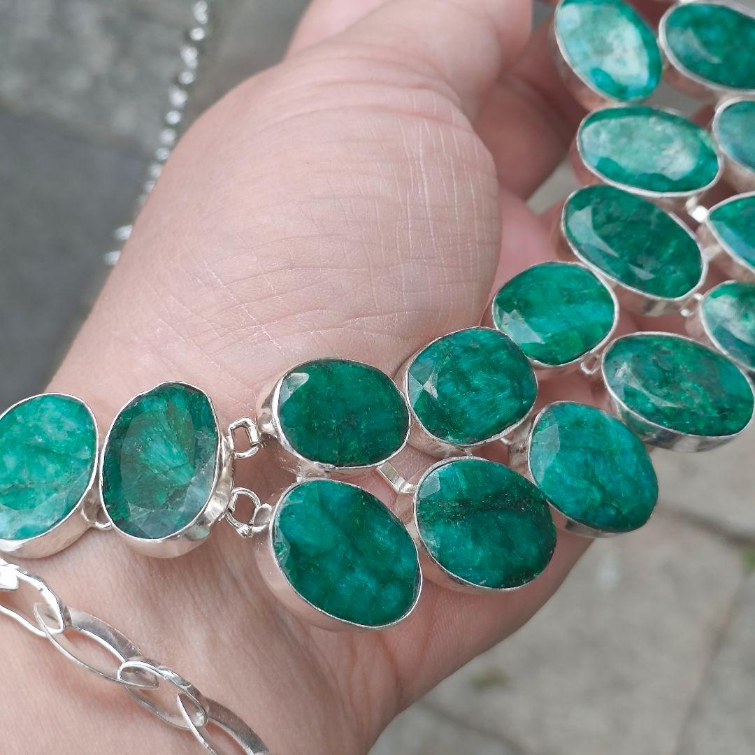 特大 エメラルド 30 天然石 ネックレス シルバー ビジュージュエリー