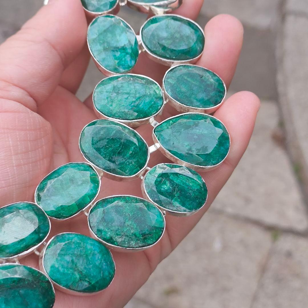 特大 エメラルド 30 天然石 ネックレス シルバー ビジュージュエリー