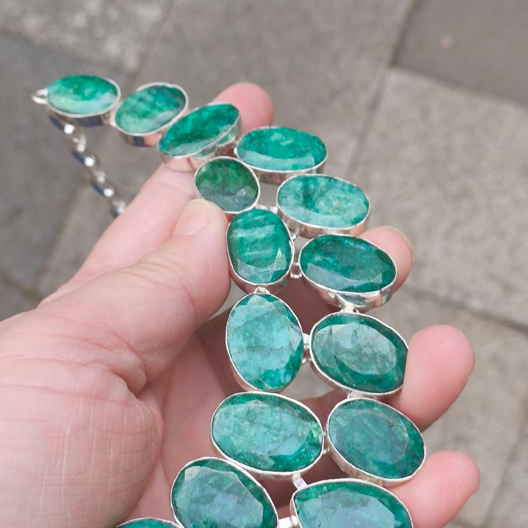 特大 エメラルド 30 天然石 ネックレス シルバー ビジュージュエリー