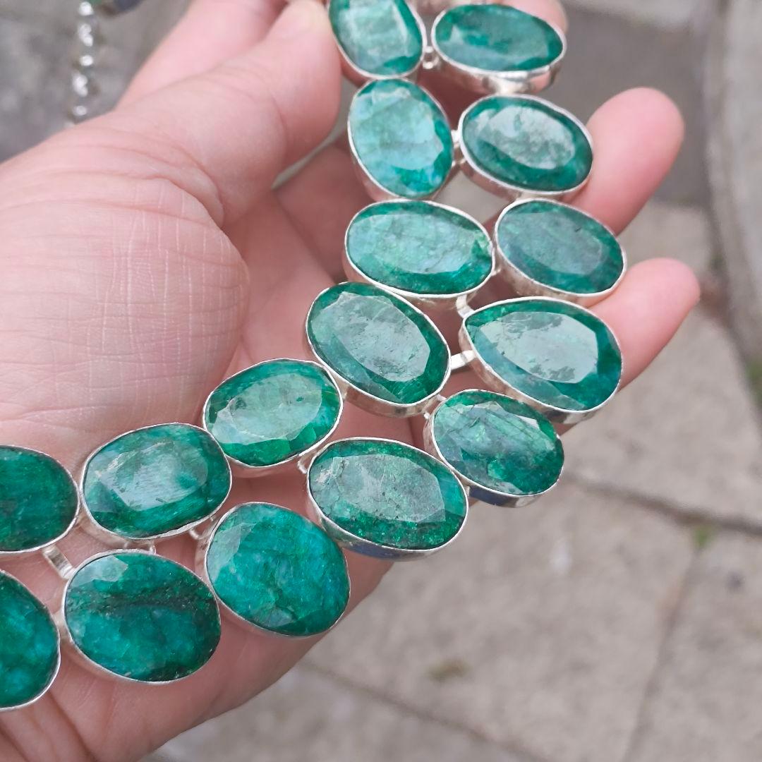 特大 エメラルド 30 天然石 ネックレス シルバー ビジュージュエリー