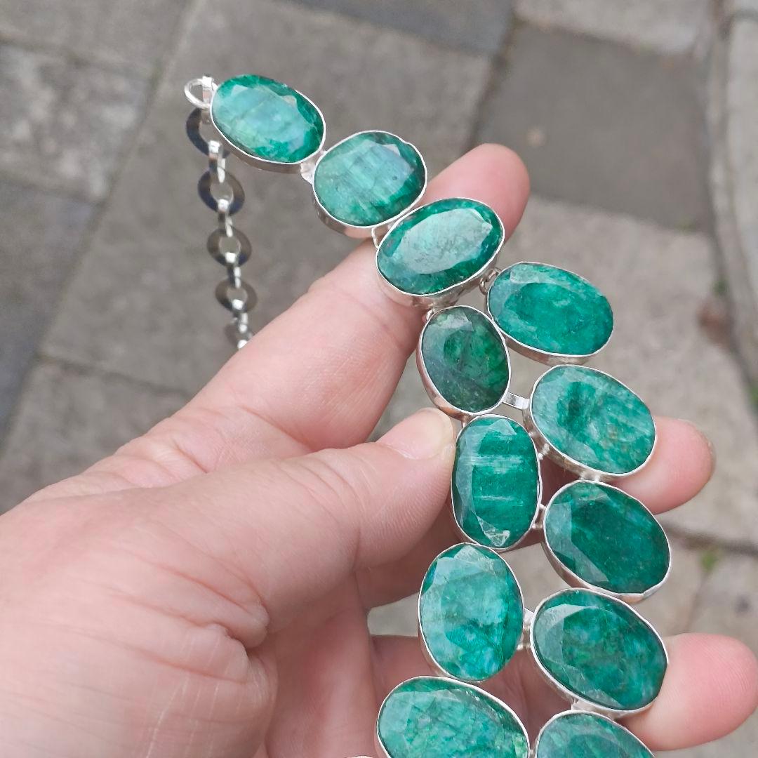 特大 エメラルド 30 天然石 ネックレス シルバー ビジュージュエリー