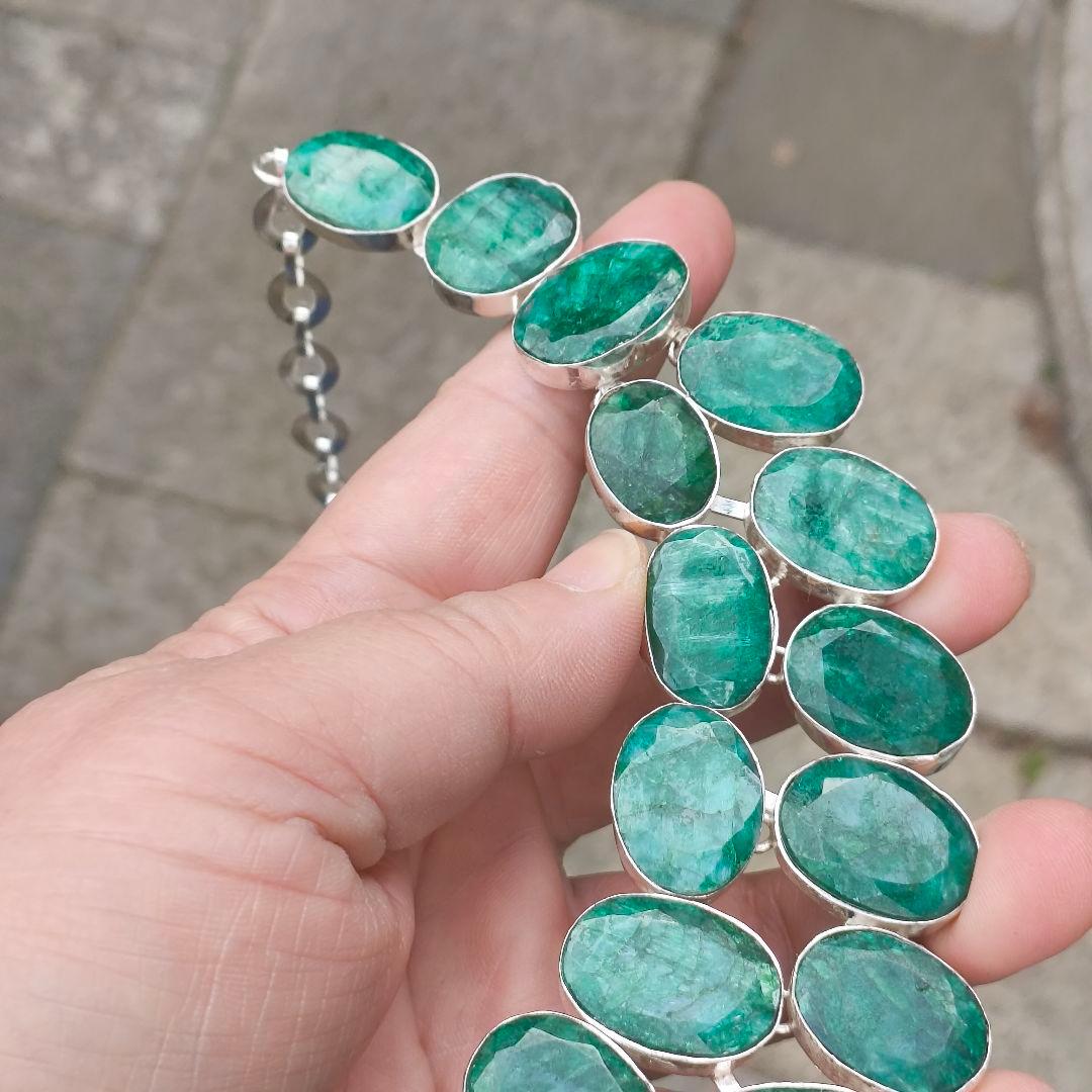 特大 エメラルド 30 天然石 ネックレス シルバー ビジュージュエリー