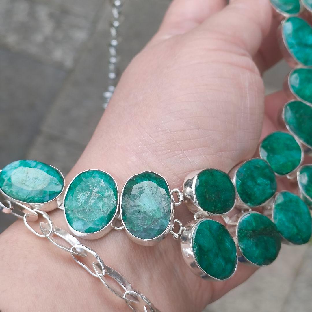 特大 エメラルド 30 天然石 ネックレス シルバー ビジュージュエリー