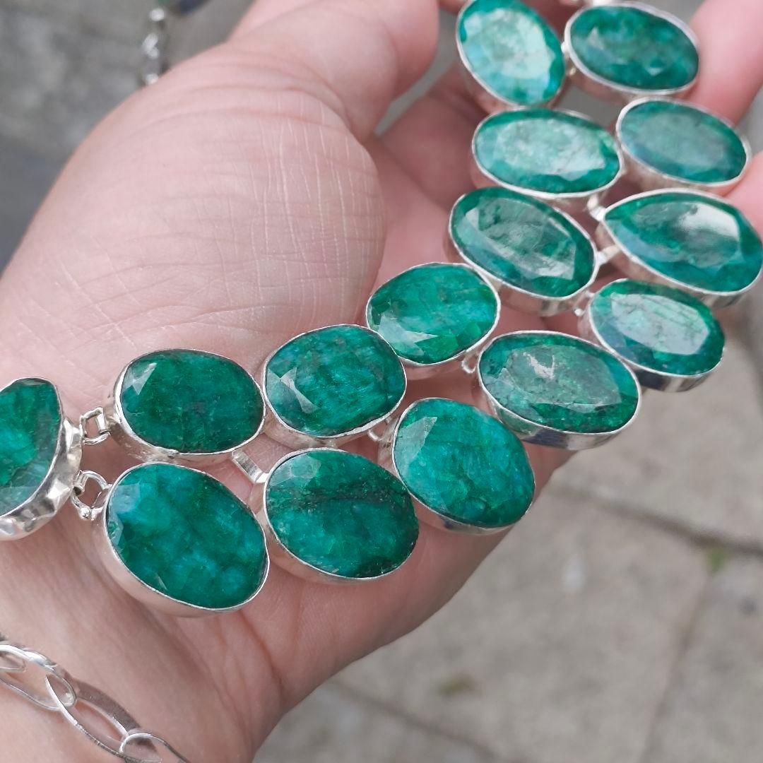 特大 エメラルド 30 天然石 ネックレス シルバー ビジュージュエリー