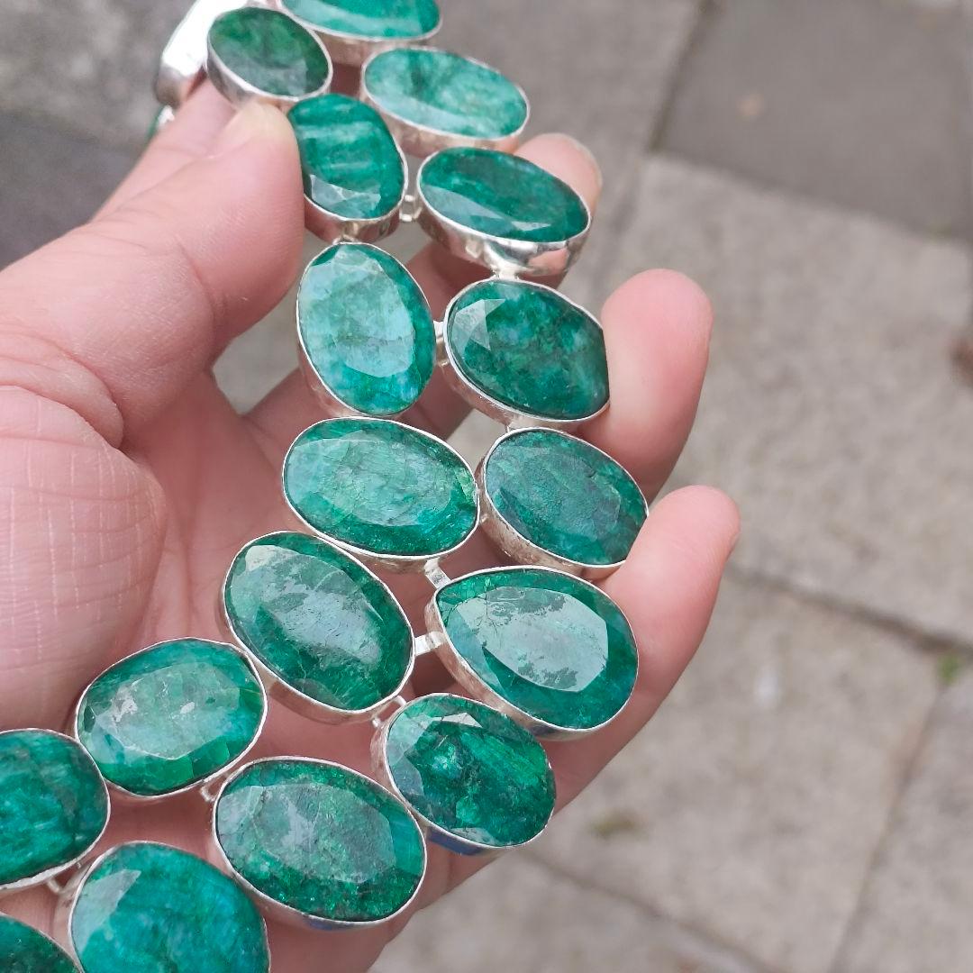 特大 エメラルド 30 天然石 ネックレス シルバー ビジュージュエリー