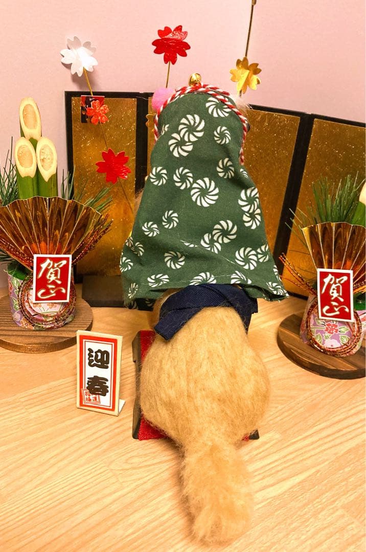 ミニチュアダックス　羊毛フェルト　獅子舞犬