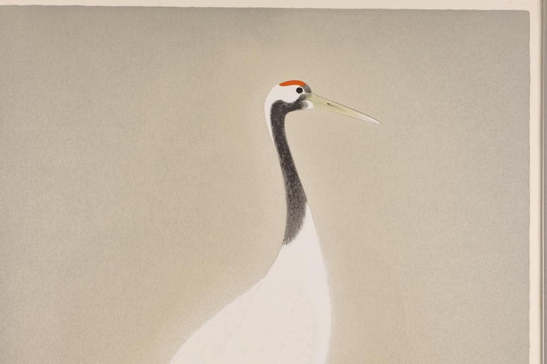 【真作】 上村松篁　丹頂 一対　182/250　タトウ付　木版画　絵画 額装 鶴