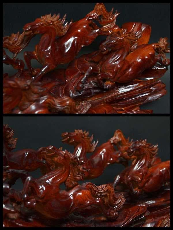 大型木造 荒彫り 『八頭馬 』一刀彫り 開運 縁起置物 重さ4.9kg
