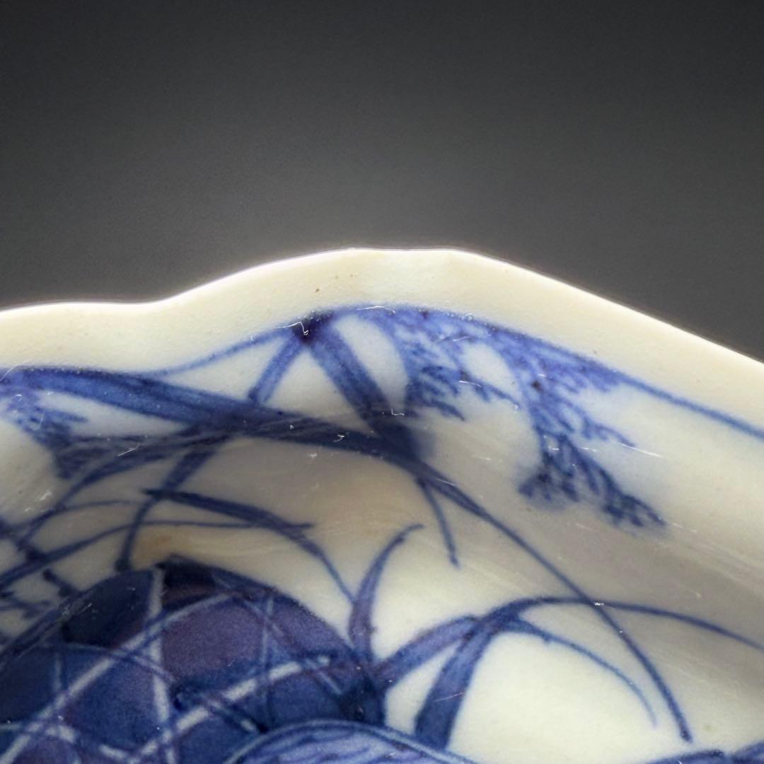 古伊万里　染付白鷺文様変形皿　五客　初出　料理屋　古器を楽しむ