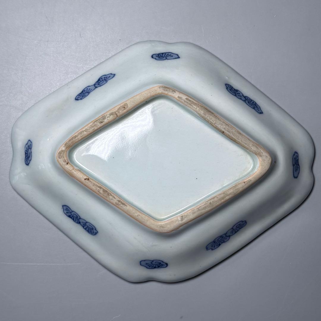 古伊万里　染付白鷺文様変形皿　五客　初出　料理屋　古器を楽しむ