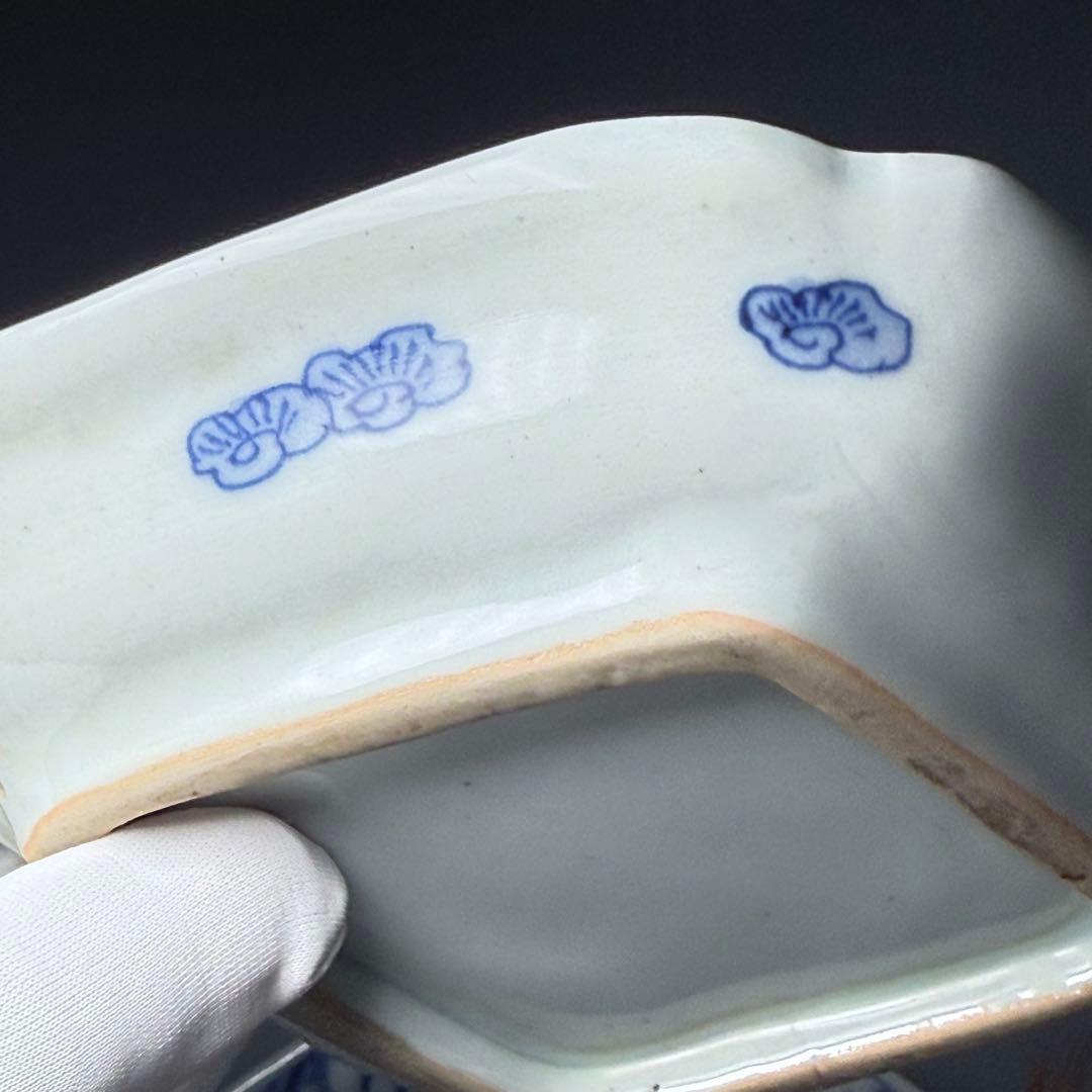 古伊万里　染付白鷺文様変形皿　五客　初出　料理屋　古器を楽しむ