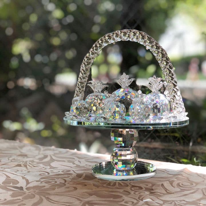 輸入雑貨　全面クリスタル仕様　『フルーツバスケット』　カットクリスタル　オブジェ