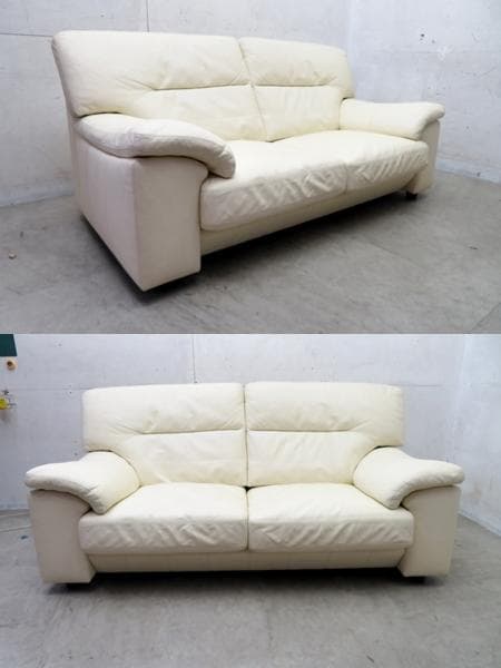 展示品■朝日木材加工■dura■2.5人掛けソファ■総革/本革■ホワイト系■