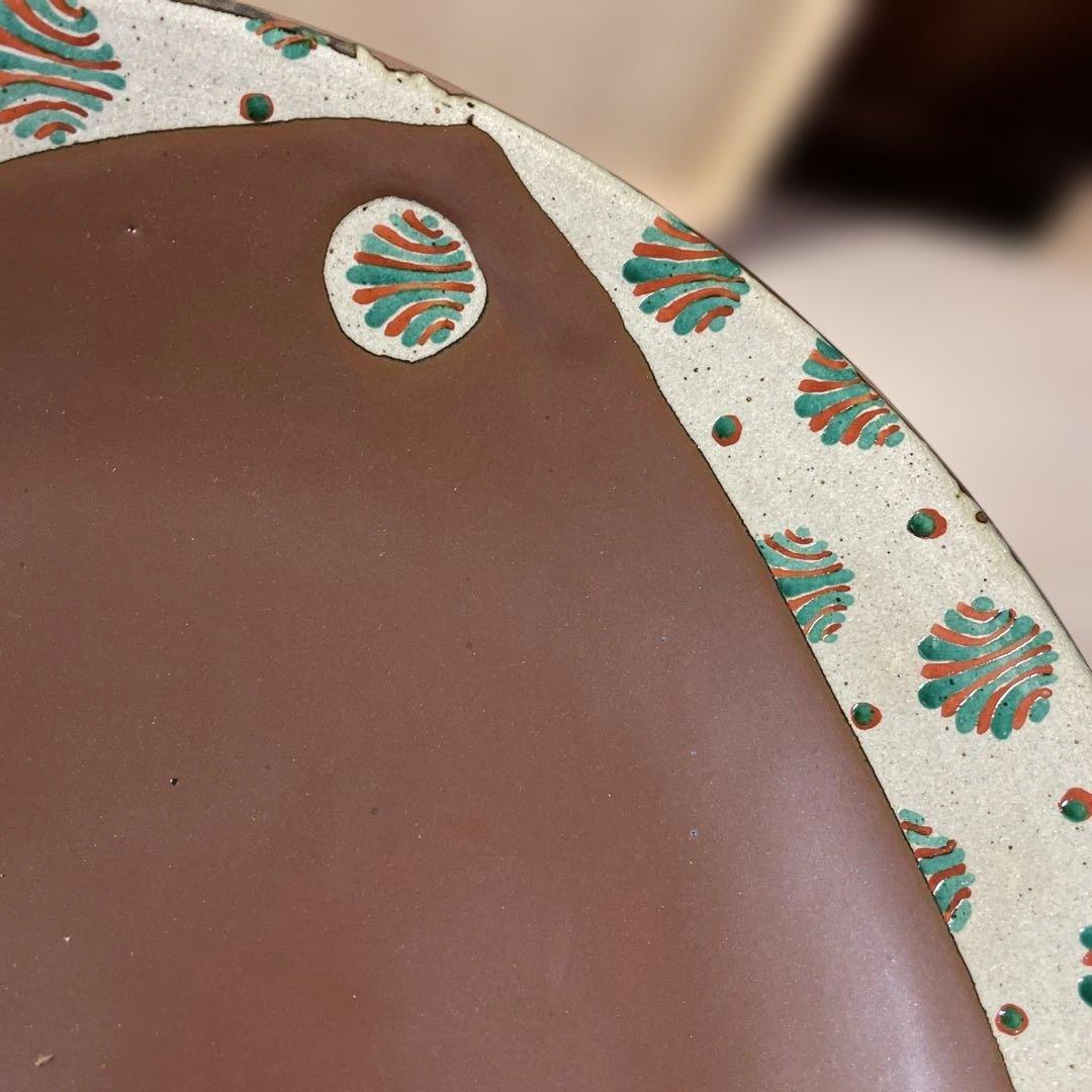 優品大作！！益子焼　浜田友緒　柿釉赤絵大皿　共箱