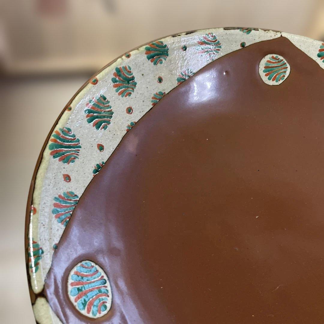 優品大作！！益子焼　浜田友緒　柿釉赤絵大皿　共箱