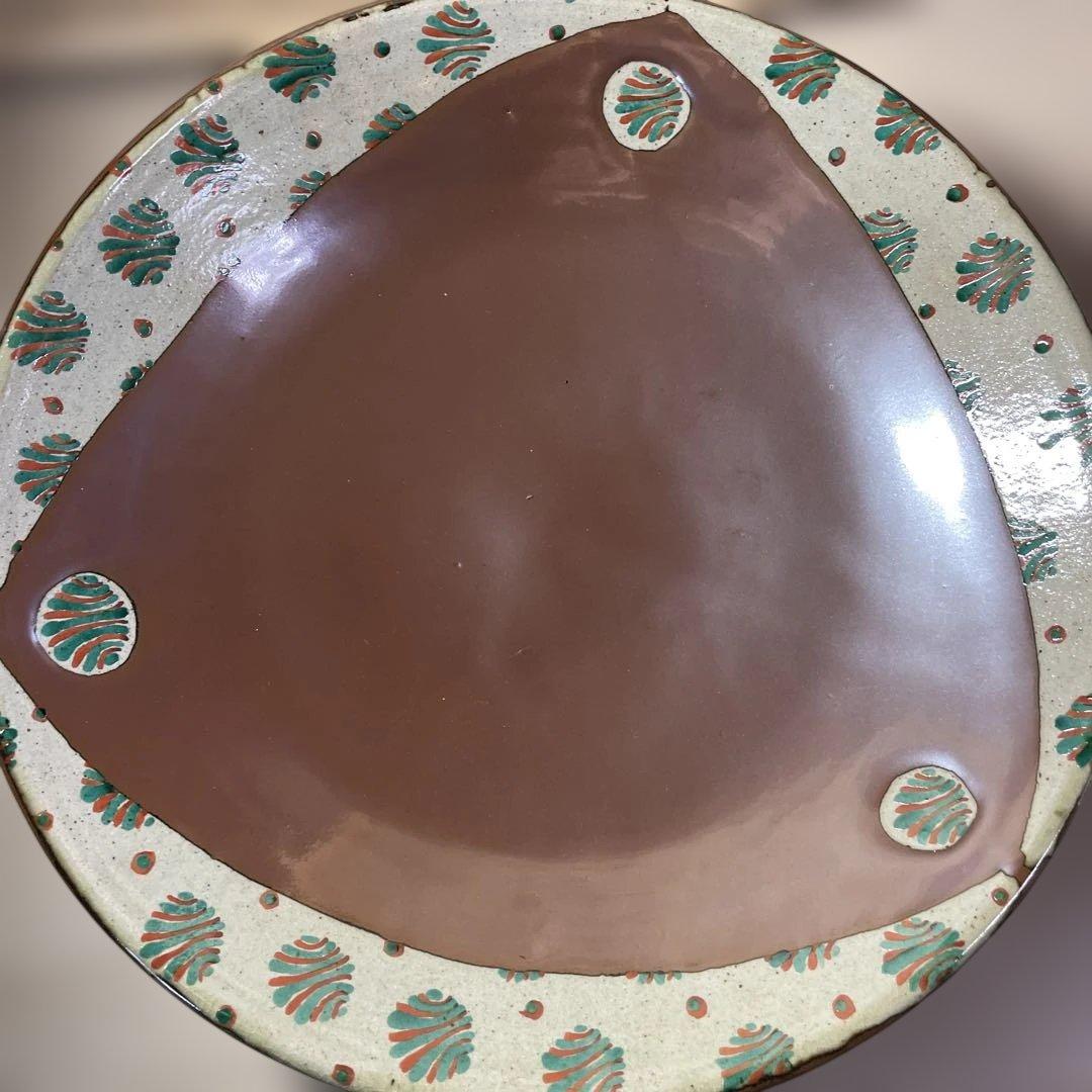 優品大作！！益子焼　浜田友緒　柿釉赤絵大皿　共箱