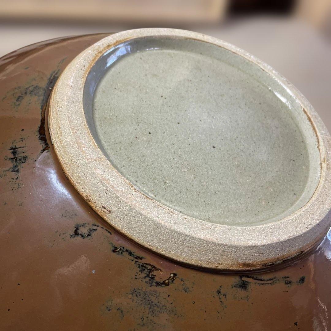 優品大作！！益子焼　浜田友緒　柿釉赤絵大皿　共箱