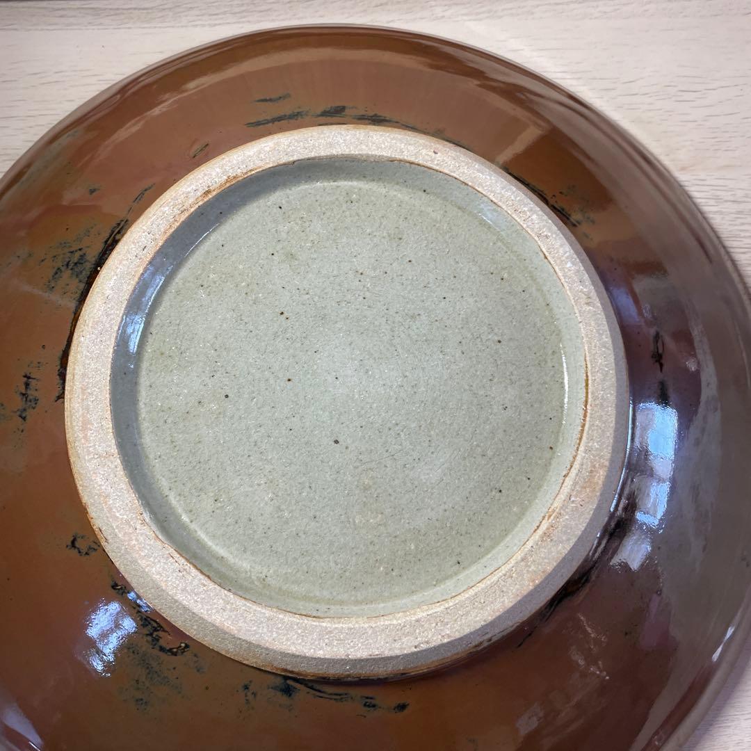 優品大作！！益子焼　浜田友緒　柿釉赤絵大皿　共箱