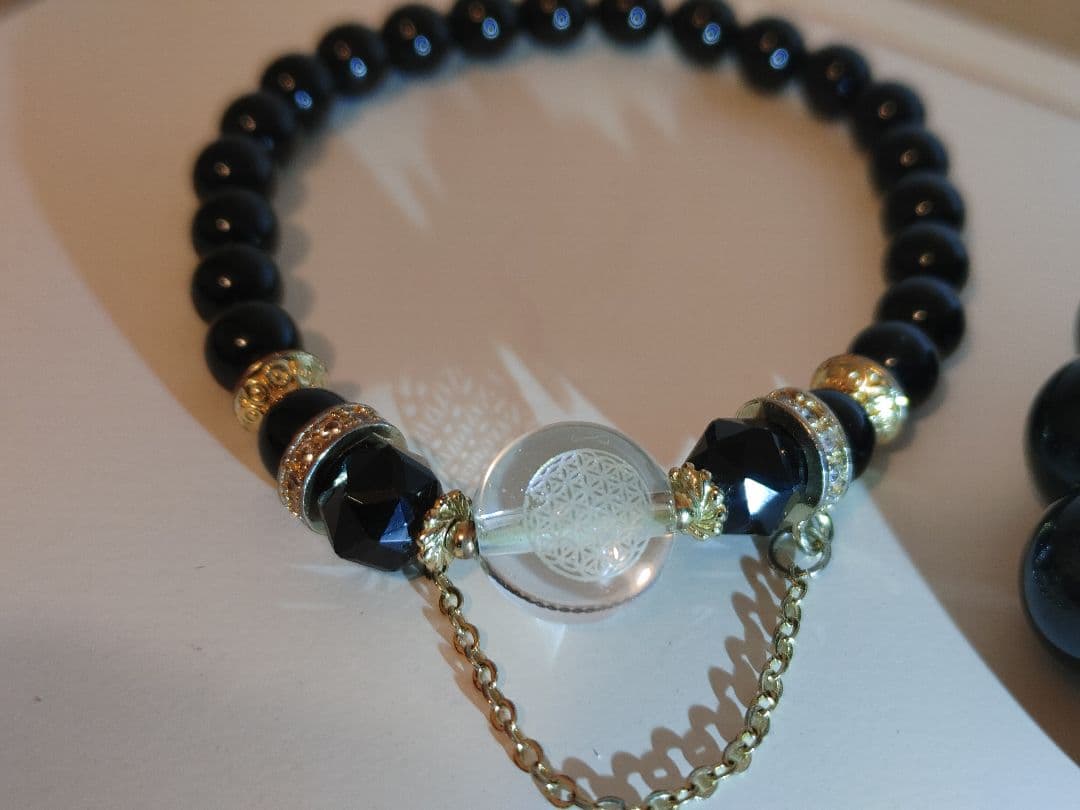 天然石ブレスレット③クォーツ水晶×モリオン２本セット