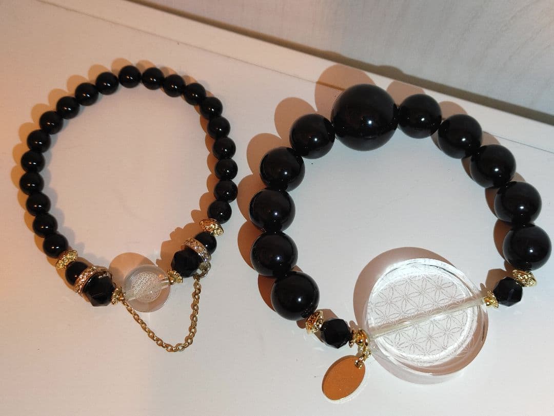 天然石ブレスレット③クォーツ水晶×モリオン２本セット