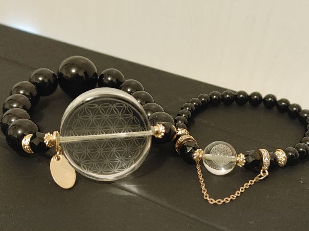 天然石ブレスレット③クォーツ水晶×モリオン２本セット