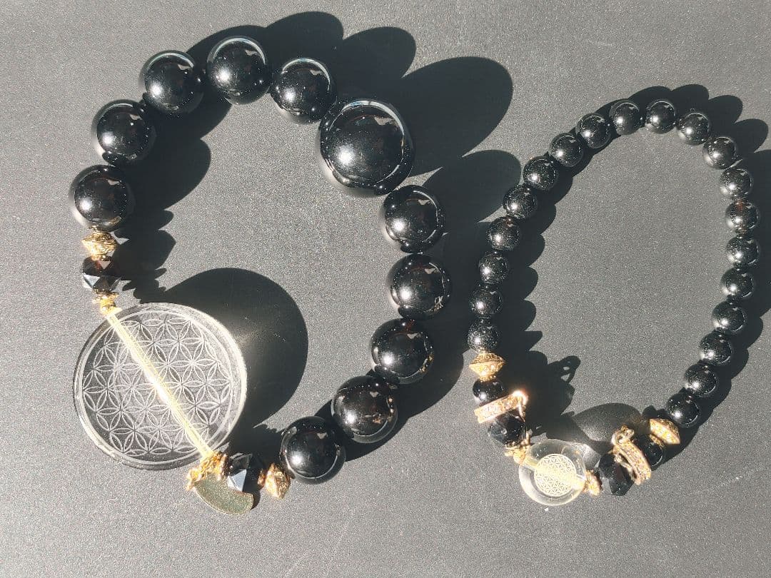 天然石ブレスレット③クォーツ水晶×モリオン２本セット