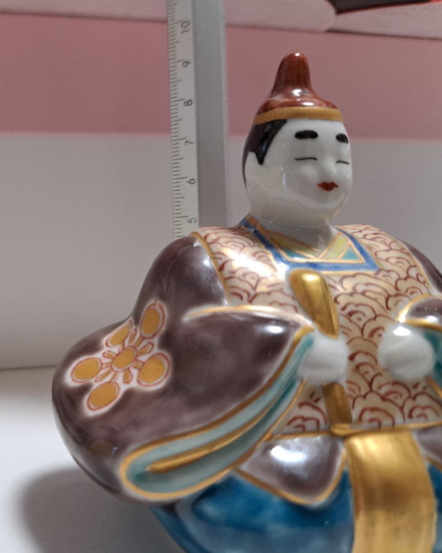 特価3月3日まで k-⑬九谷焼 ひな人形 3号 親王飾り 菊仙作 茶青海波