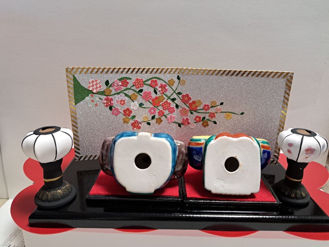 特価3月3日まで k-⑬九谷焼 ひな人形 3号 親王飾り 菊仙作 茶青海波