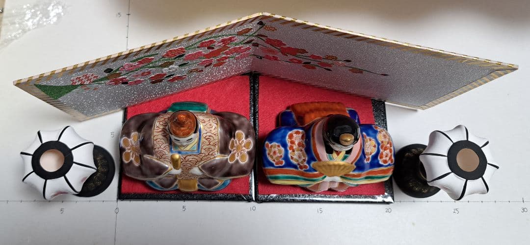 特価3月3日まで k-⑬九谷焼 ひな人形 3号 親王飾り 菊仙作 茶青海波