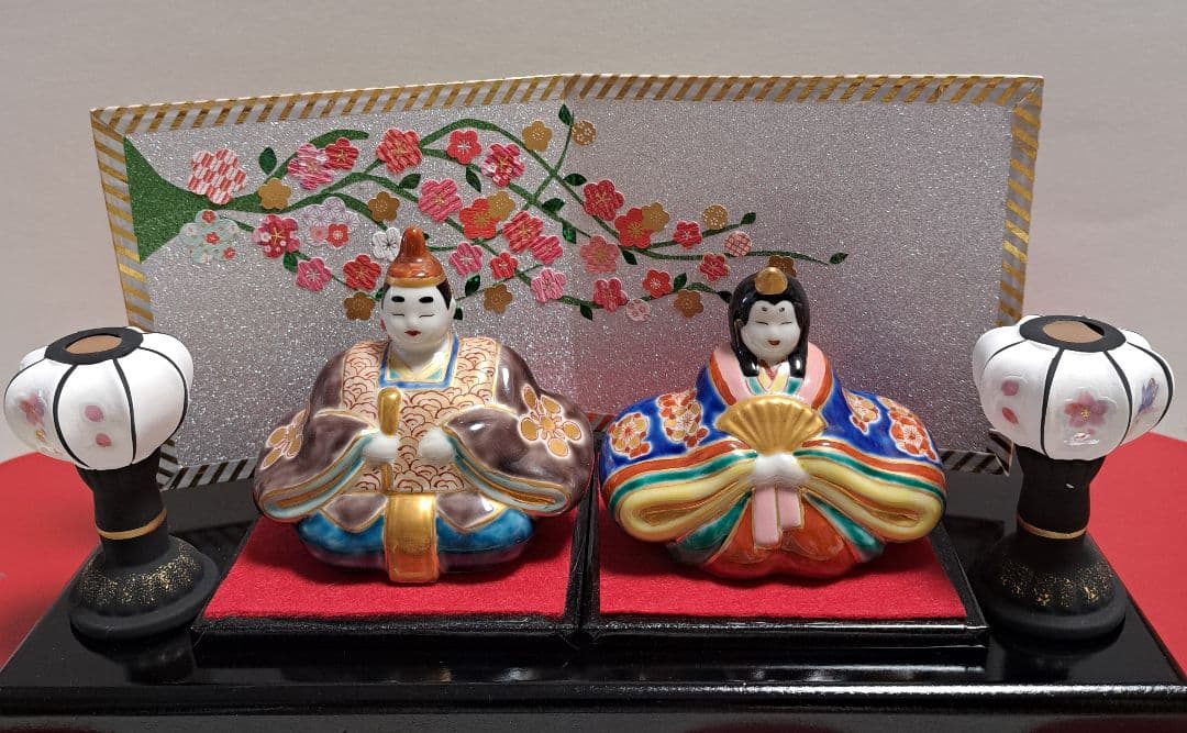 特価3月3日まで k-⑬九谷焼 ひな人形 3号 親王飾り 菊仙作 茶青海波