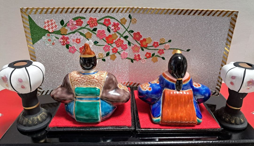 特価3月3日まで k-⑬九谷焼 ひな人形 3号 親王飾り 菊仙作 茶青海波