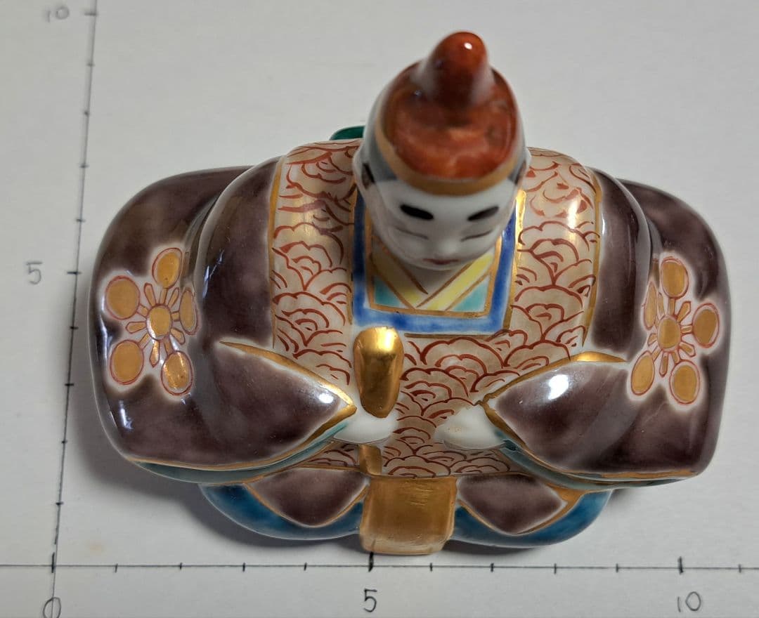 特価3月3日まで k-⑬九谷焼 ひな人形 3号 親王飾り 菊仙作 茶青海波