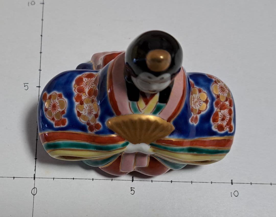 特価3月3日まで k-⑬九谷焼 ひな人形 3号 親王飾り 菊仙作 茶青海波