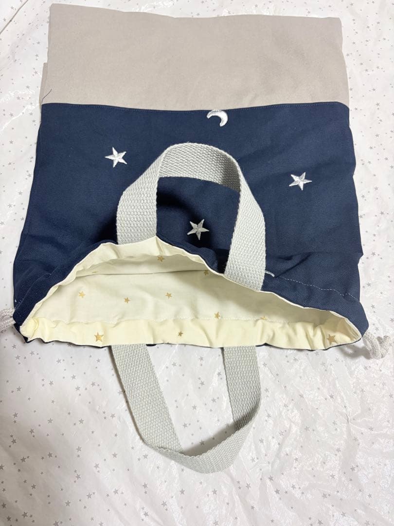 ムーンスター刺繍生地　レッスンバック　上履き入れ　体操服袋　ハンドメイド