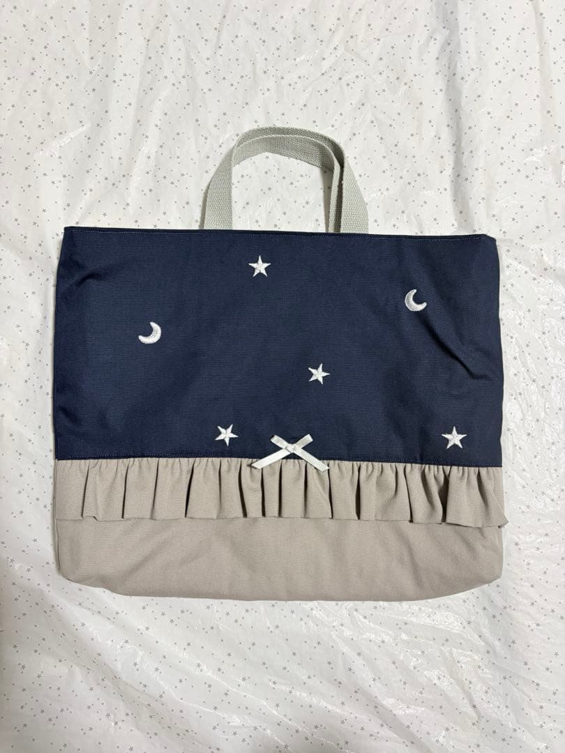 ムーンスター刺繍生地　レッスンバック　上履き入れ　体操服袋　ハンドメイド