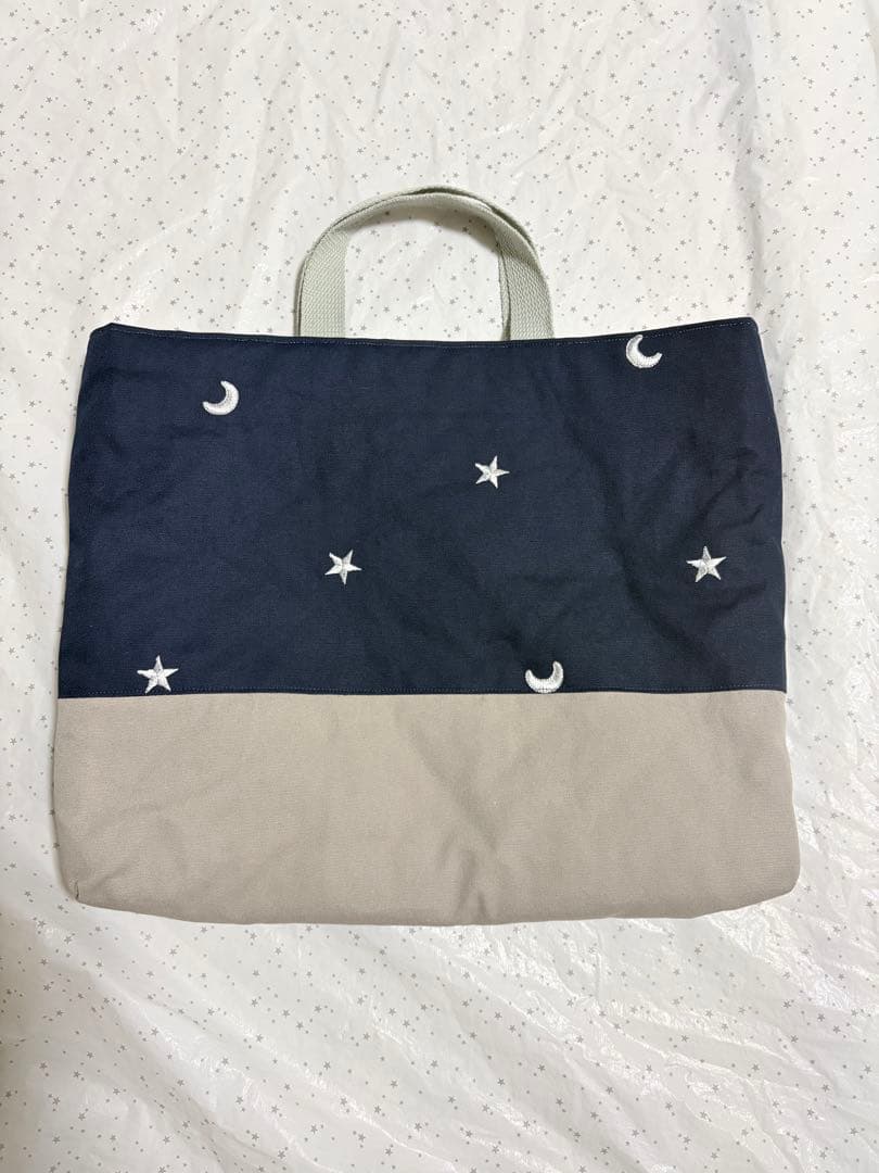 ムーンスター刺繍生地　レッスンバック　上履き入れ　体操服袋　ハンドメイド