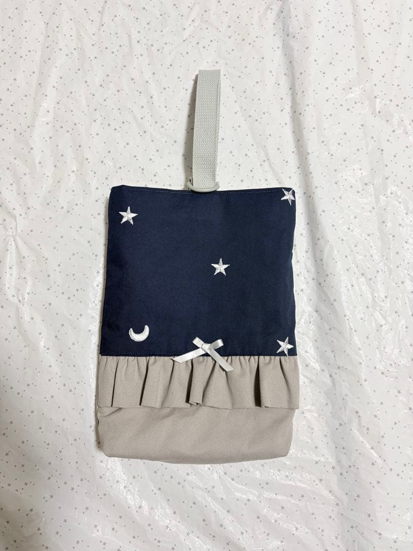 ムーンスター刺繍生地　レッスンバック　上履き入れ　体操服袋　ハンドメイド