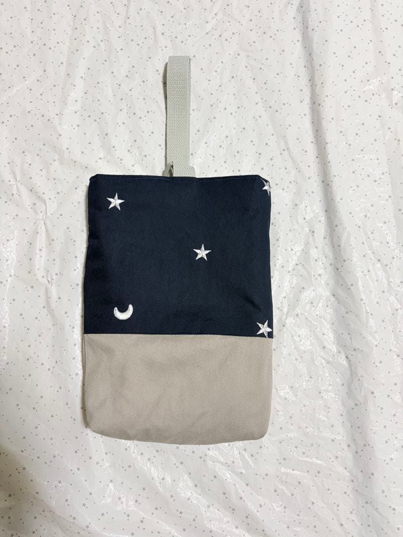 ムーンスター刺繍生地　レッスンバック　上履き入れ　体操服袋　ハンドメイド
