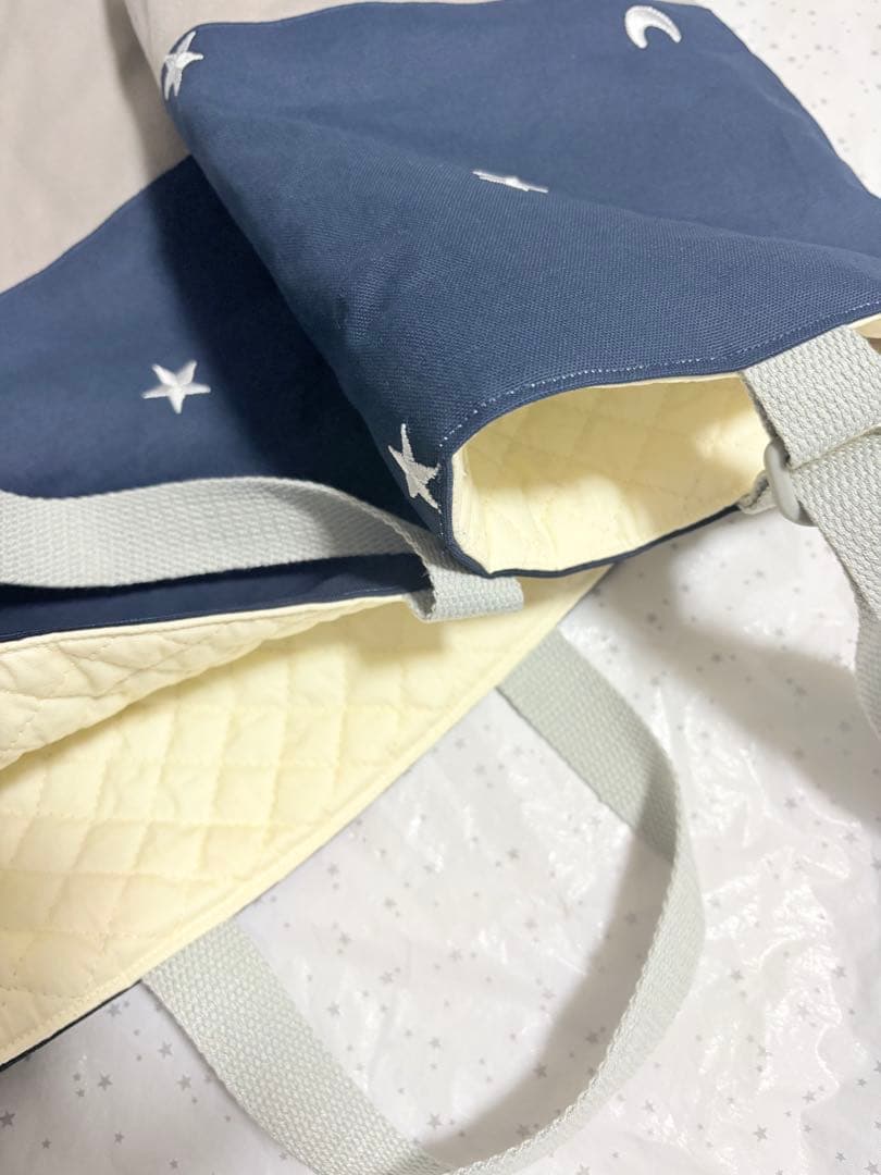 ムーンスター刺繍生地　レッスンバック　上履き入れ　体操服袋　ハンドメイド