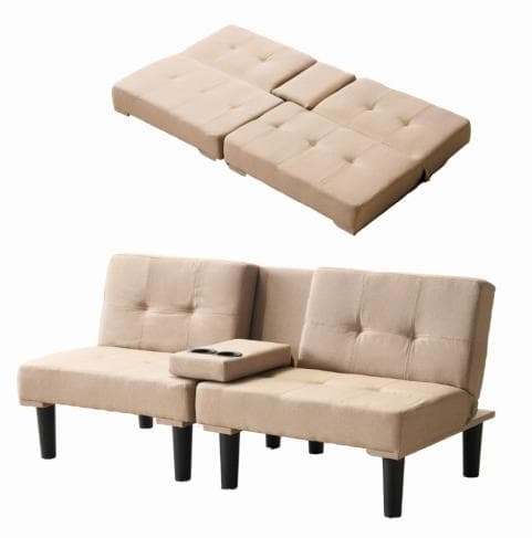 ソファベッド ソファ ベッド カップホルダー付き2人PU背もたれ3段階 ブラウン