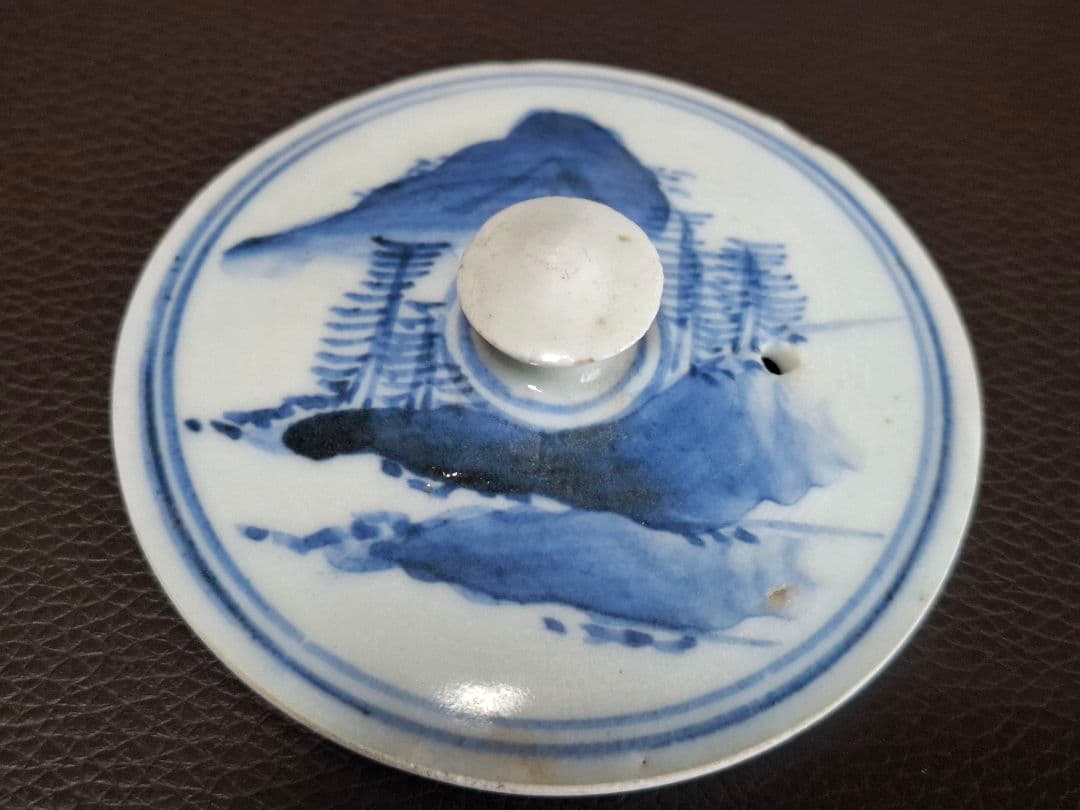 幕末　仙台藩御用窯　切込焼　染付山水文急須　希少