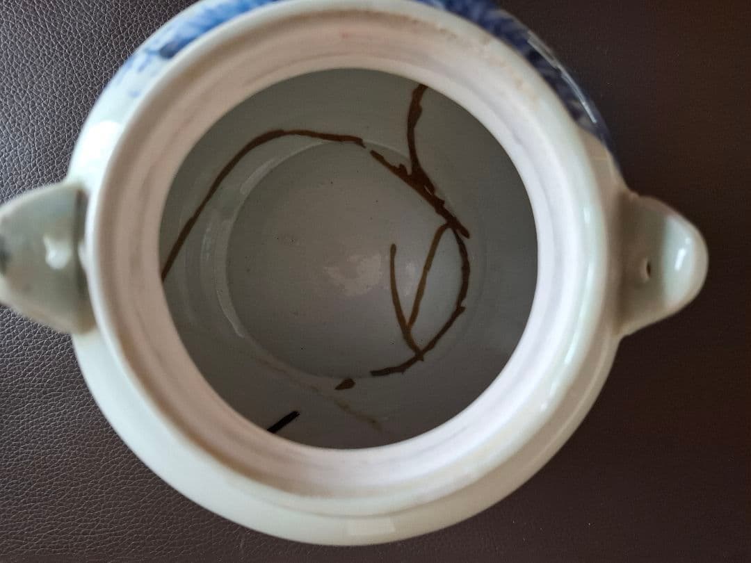 幕末　仙台藩御用窯　切込焼　染付山水文急須　希少