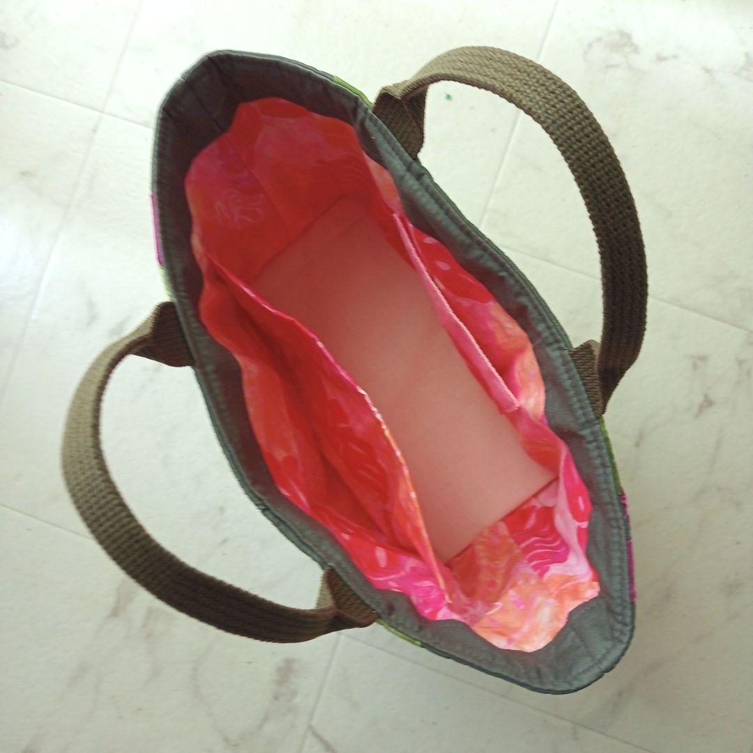 感謝セール　ピンクの花レイのハワイアンキルト　トートバッグ