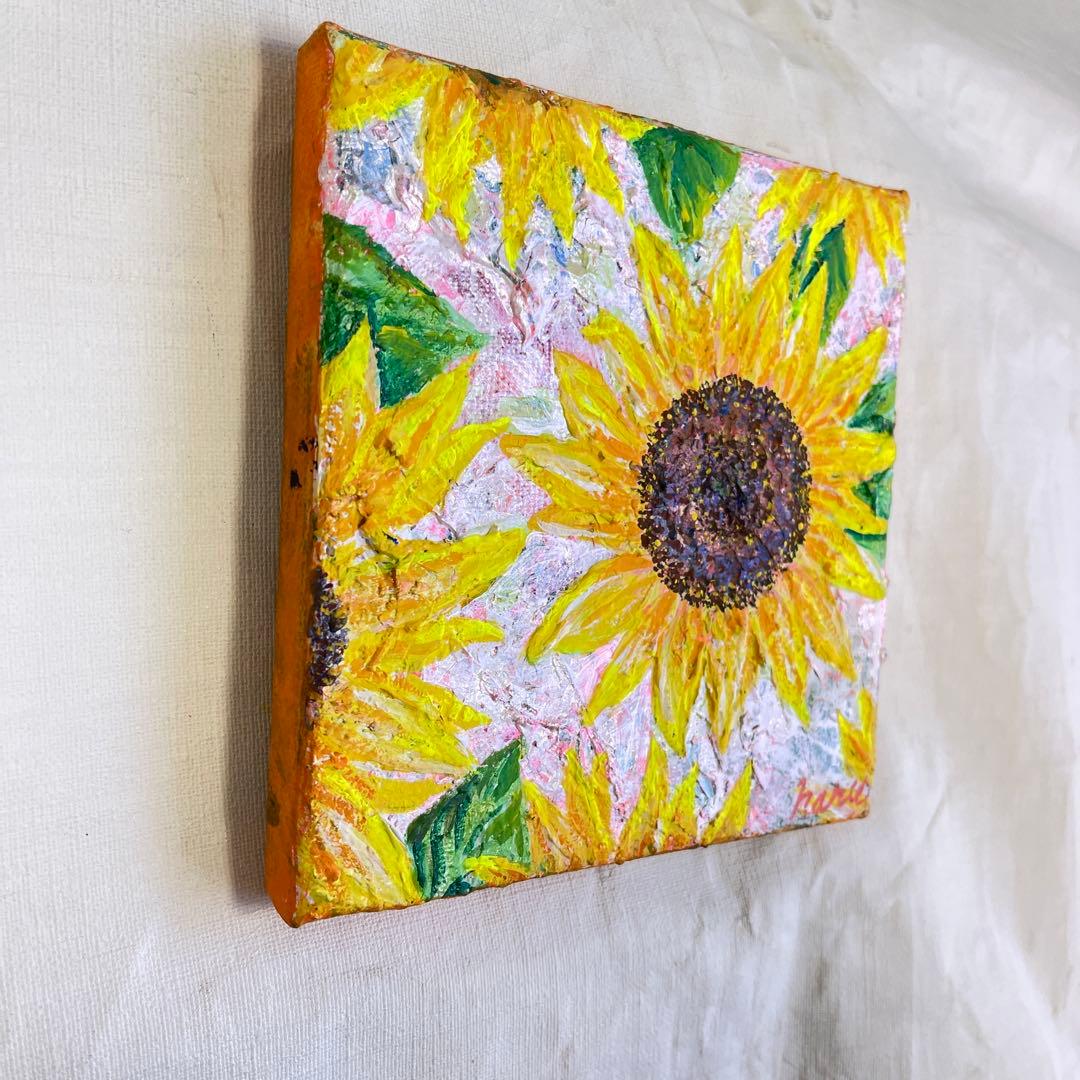 【原画 15×15cm】Sunlight in Pink: ひまわりの微笑み