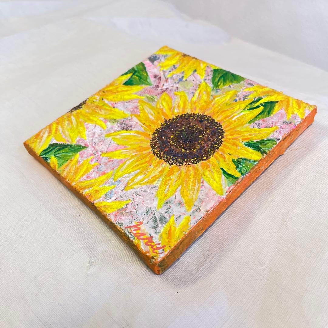 【原画 15×15cm】Sunlight in Pink: ひまわりの微笑み