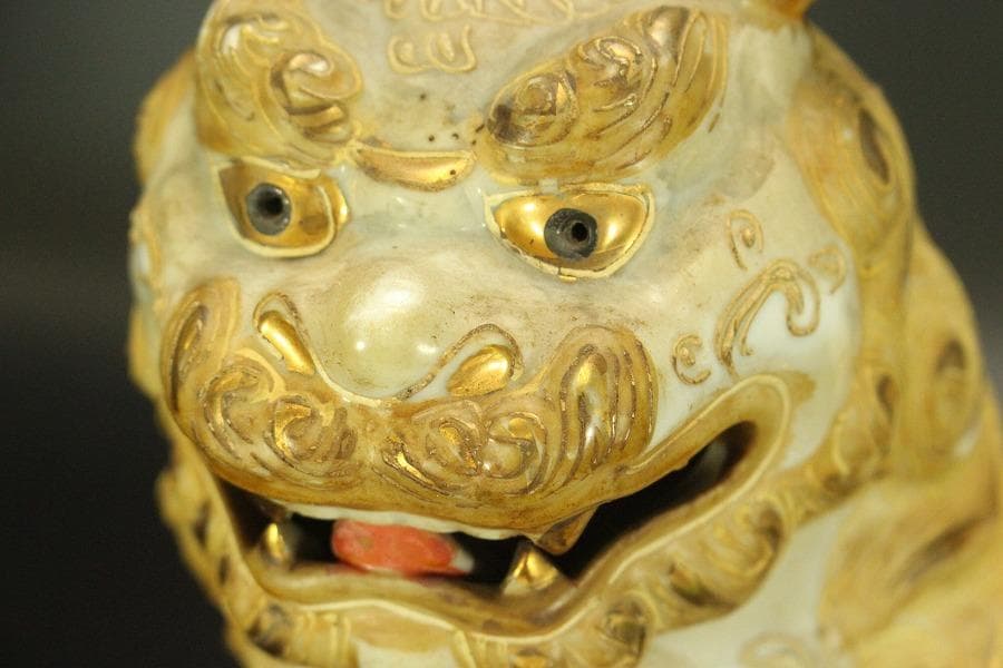 九谷 金彩 獅子 置物 時代物(A688)