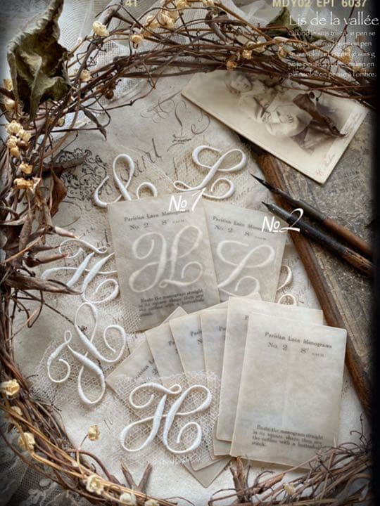 フランス アンティーク イニシャル刺繍シート.。.:⋈*