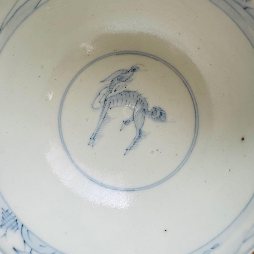 骨董皿　古伊万里　金彩色　絵蓋付ご飯茶碗2客　麒麟　江戸期　軍配文