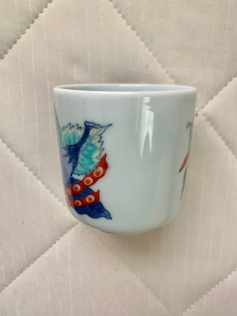 市川龍男　市川龍仙　色鍋島　野菜尽文猪口　焼酎カップ　ぐい呑　酒器